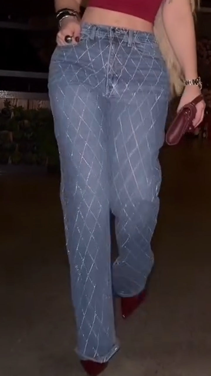 Women Hot Diamond Plaid Casual Jeans