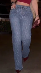 Women Hot Diamond Plaid Casual Jeans