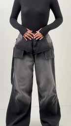 Women Patchwork Washing Water Back Hanging Rope Design Casual Jeans