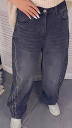 Women Rhinestone Washed Casual Jeans