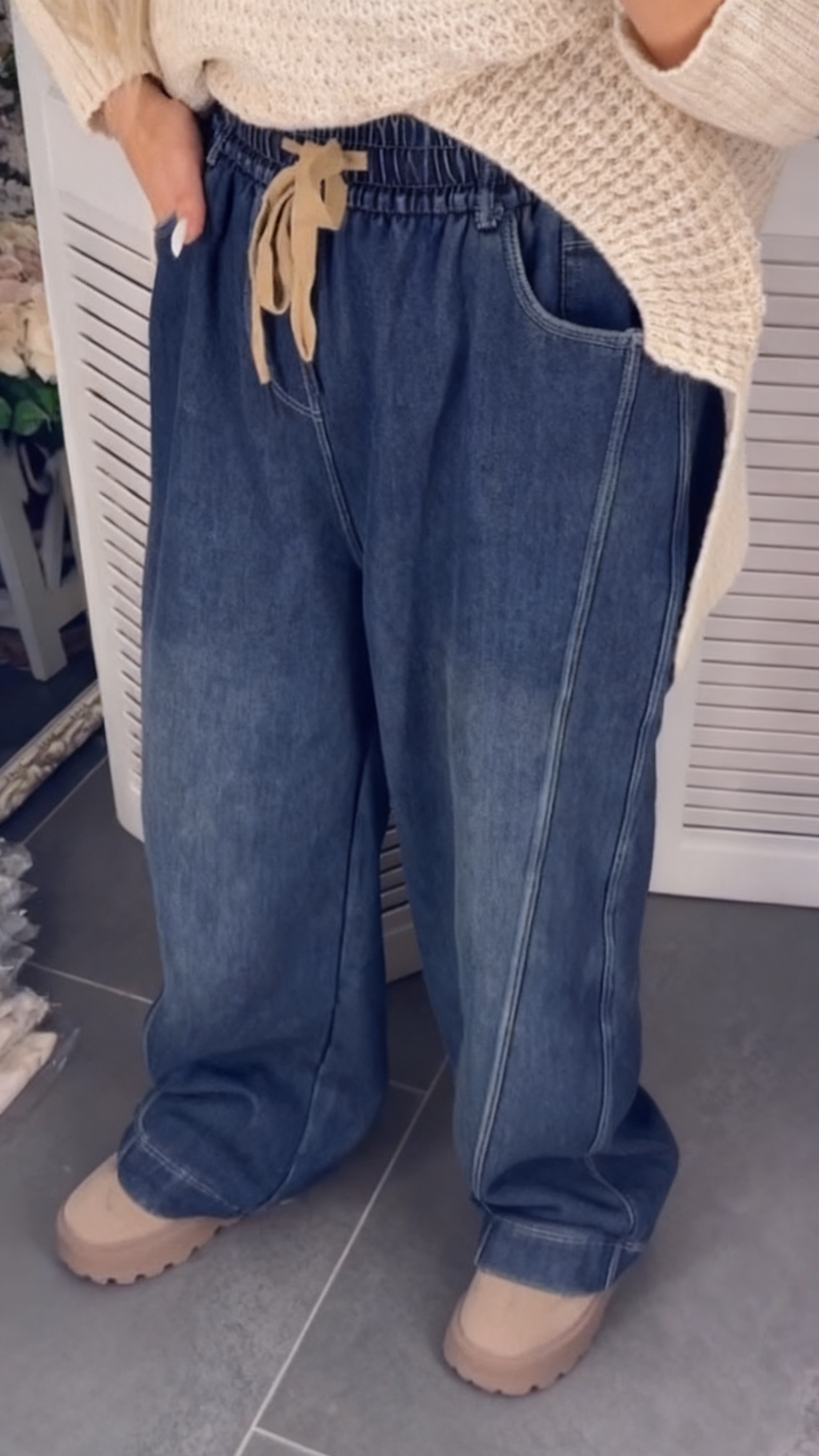 Womens Drawstring Elastic Washed Casual Jeans