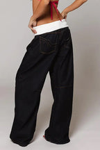 Women Patchwork Knitted Washed Casual Jeans
