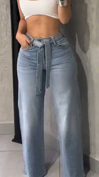 Women High Waisted Hot Pressed Diamond Temperament Casual Jeans