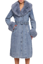 Women Fur Collar Patchwork Temperament Casual Denim Coat