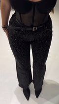 Women Hot Stamping Rhinestone Casual Pants