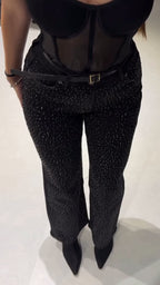 Women Hot Stamping Rhinestone Casual Pants