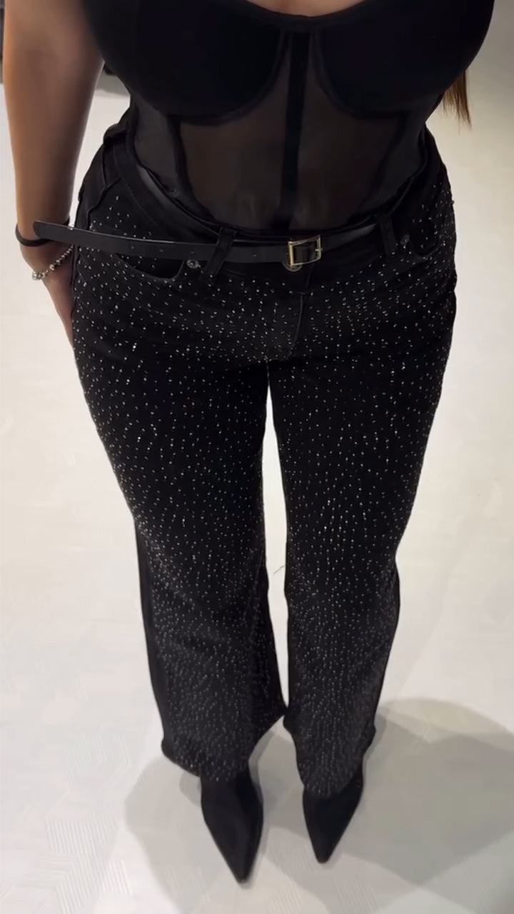 Women Hot Stamping Rhinestone Casual Pants