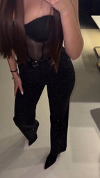 Women Hot Stamping Rhinestone Casual Pants