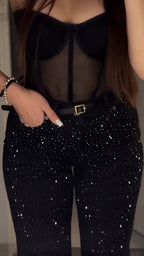 Women Hot Stamping Rhinestone Casual Pants