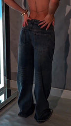 Women Rhinestone Washed Casual Jeans