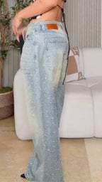 Women's Rhinestone Washed Casual Jeans