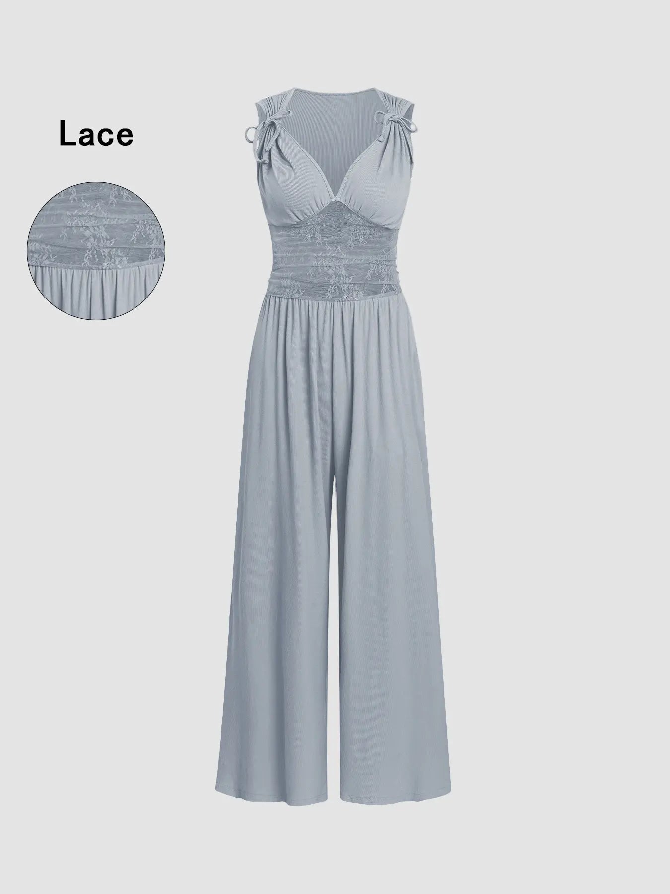 Women's Plain Ruched Deep V Neck Wide Leg Jumpsuit, Casual Sleeveless Ribbed Jumpsuit for Daily Wear, Ladies Clothes for All Seasons, Womenswear Basic Minimalist