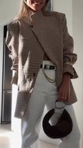 Womens Standing Collar Plaid Temperament Commuter Jacket
