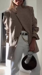 Womens Standing Collar Plaid Temperament Commuter Jacket