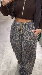 Women Drawstring Printed Casual Pants