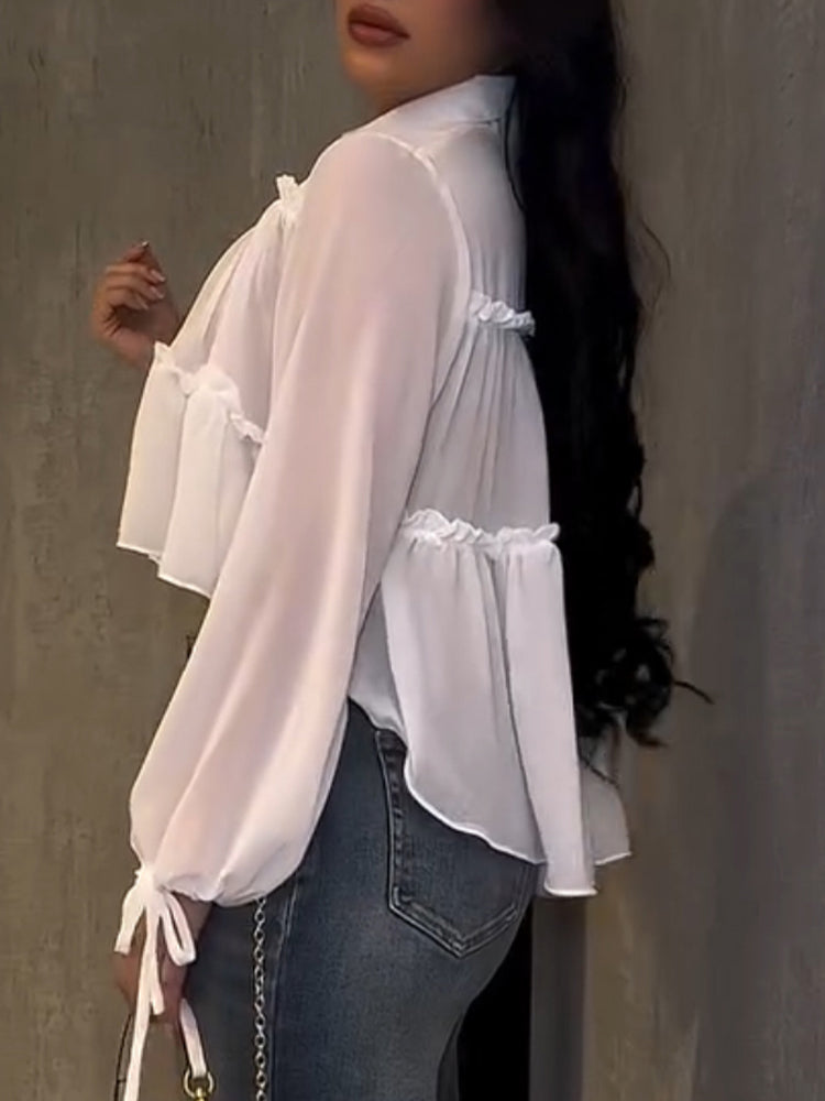 Womens Collar Patchwork Casual Top
