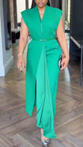Women V-neck Solid Color Casual Dress with Temperament