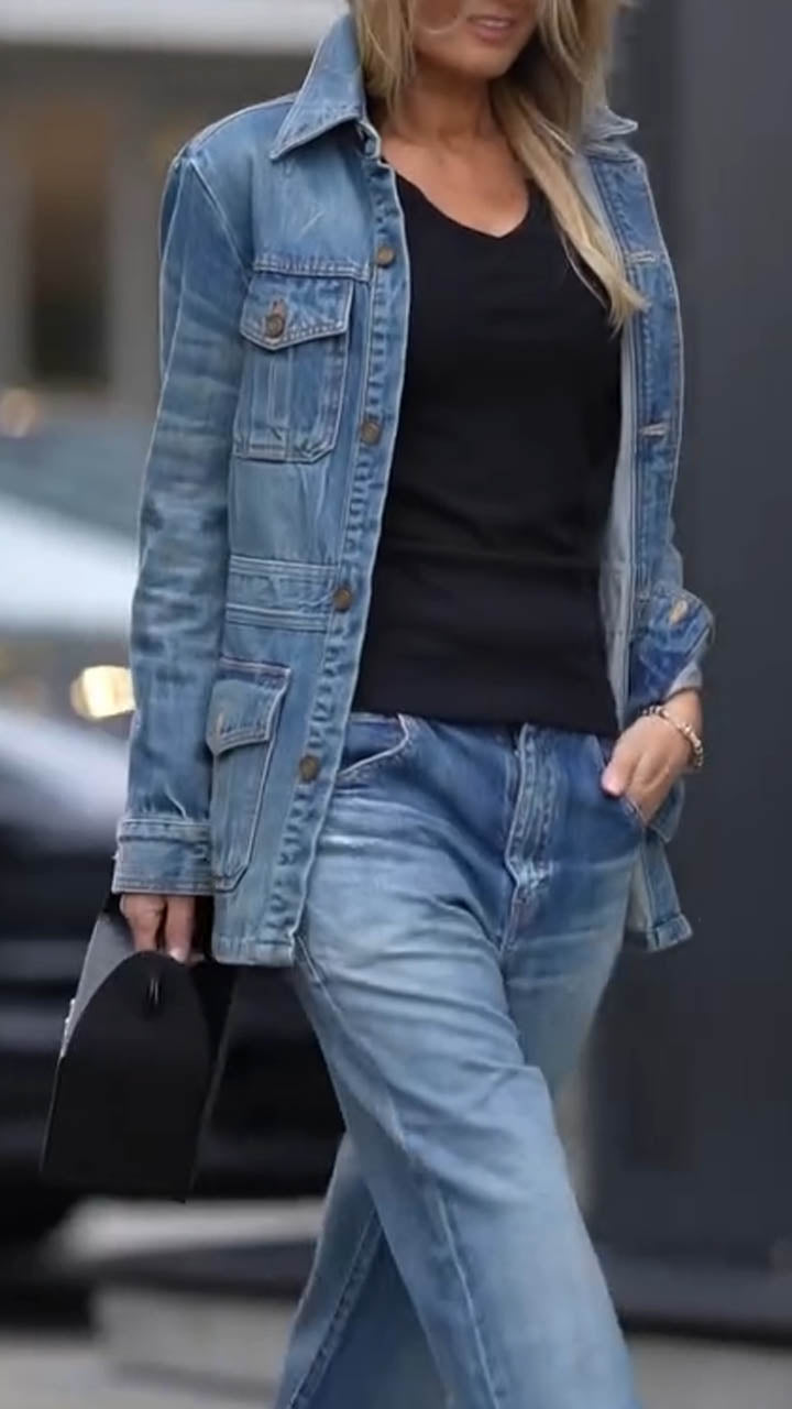 Women Collar Casual Denim Jacket