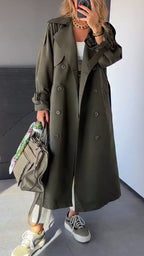 Women Lapel Double Breasted Casual Windbreaker with Temperament