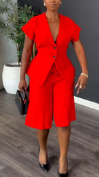 Womens V-neck Jacket+ Pants Casual Set with Temperament