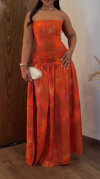 Women Strapless Printed Patchwork Elegant Temperament Dress