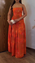 Women Strapless Printed Patchwork Elegant Temperament Dress