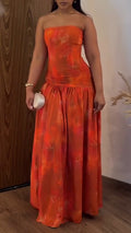 Women Strapless Printed Patchwork Elegant Temperament Dress