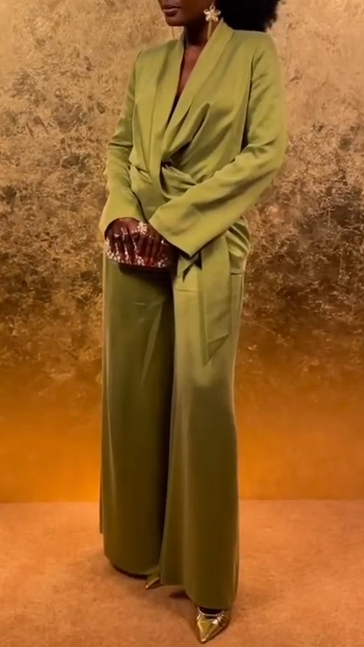 Women Collar Jacket+ Pants Solid Color Temperament Commuting Suit