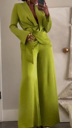 Women Collar Jacket+ Pants Solid Color Temperament Commuting Suit