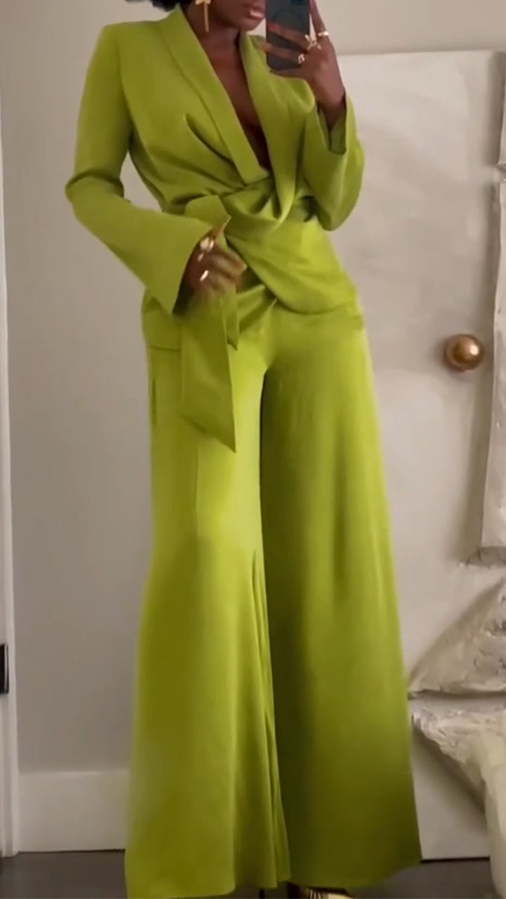 Women Collar Jacket+ Pants Solid Color Temperament Commuting Suit