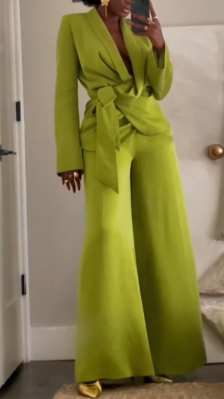 Women Collar Jacket+ Pants Solid Color Temperament Commuting Suit