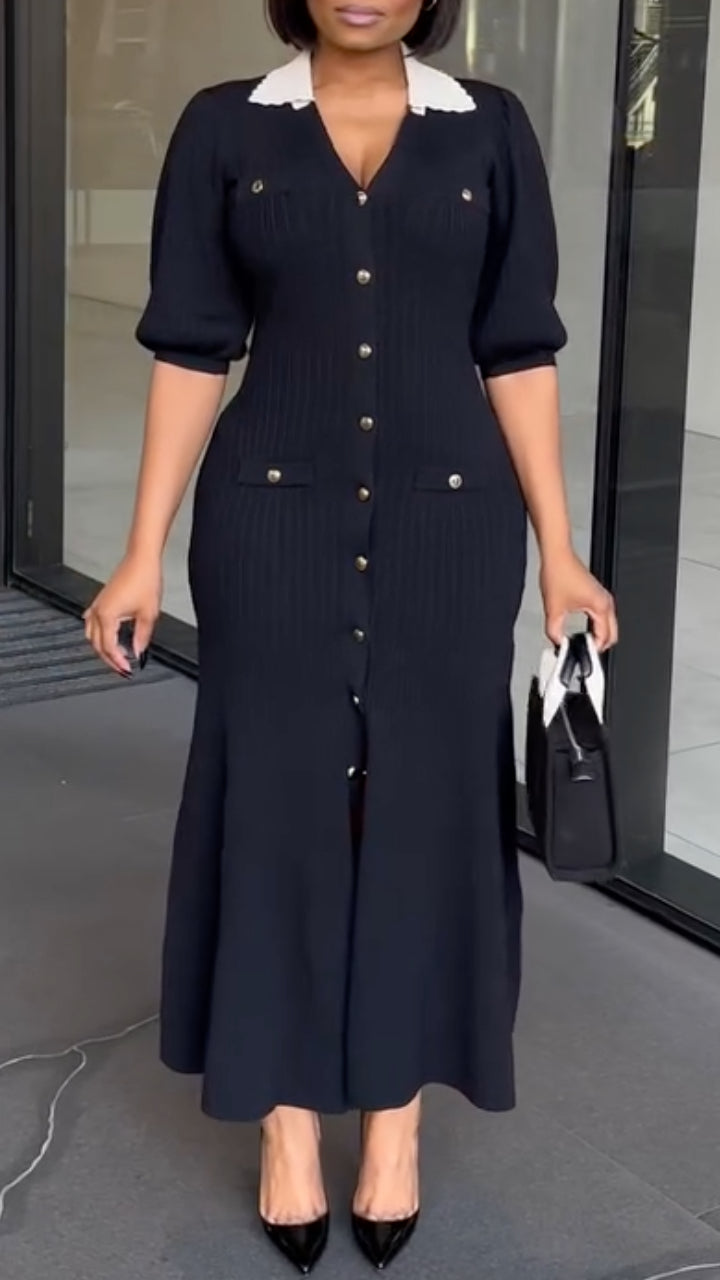 Women's Collared Mid-sleeve Commuter-style Dress