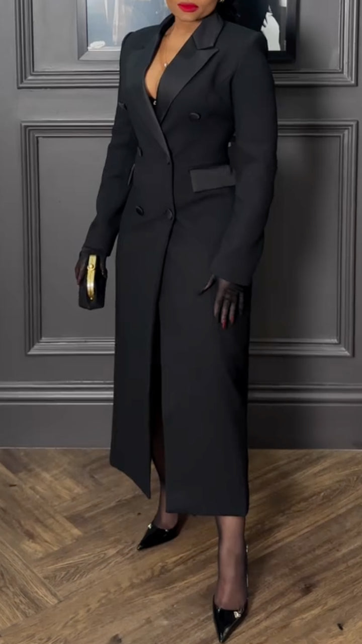 Women's Lapel Suit Dress with Elegant Long Dress