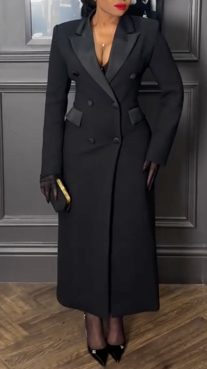 Women's Lapel Suit Dress with Elegant Long Dress