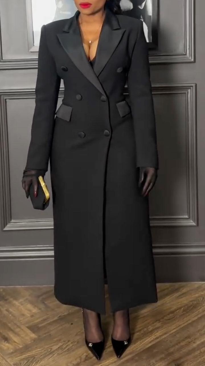 Women's Lapel Suit Dress with Elegant Long Dress