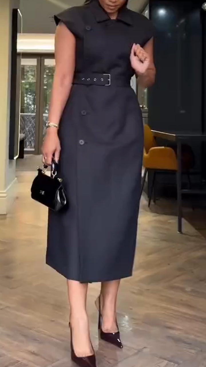 Women Collar Buckle Elegant Temperament Dress