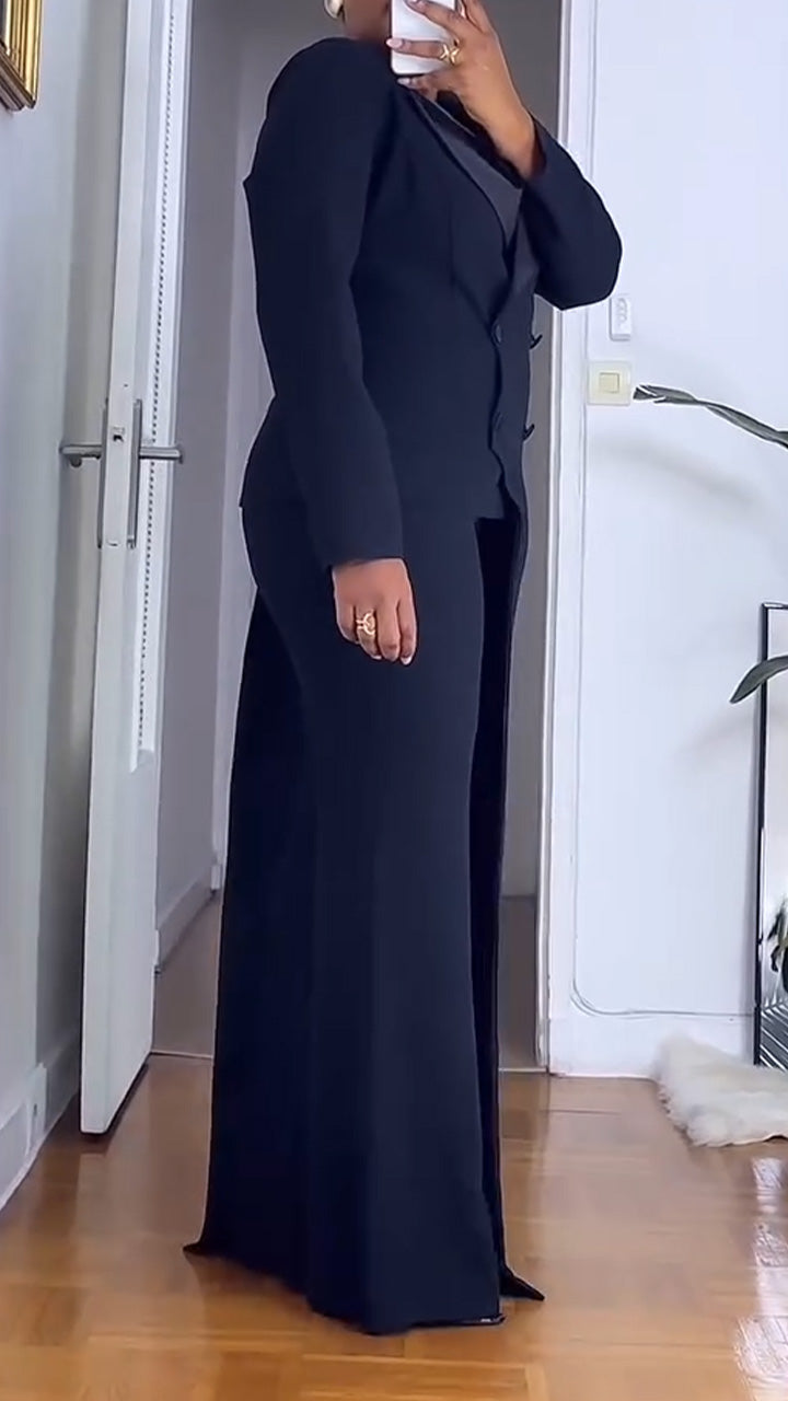 Women Collar Irregular Jacket + Pants Solid Color Temperament Commuting Suit