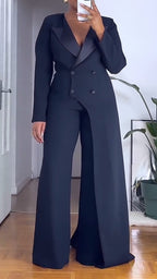 Women Collar Irregular Jacket + Pants Solid Color Temperament Commuting Suit