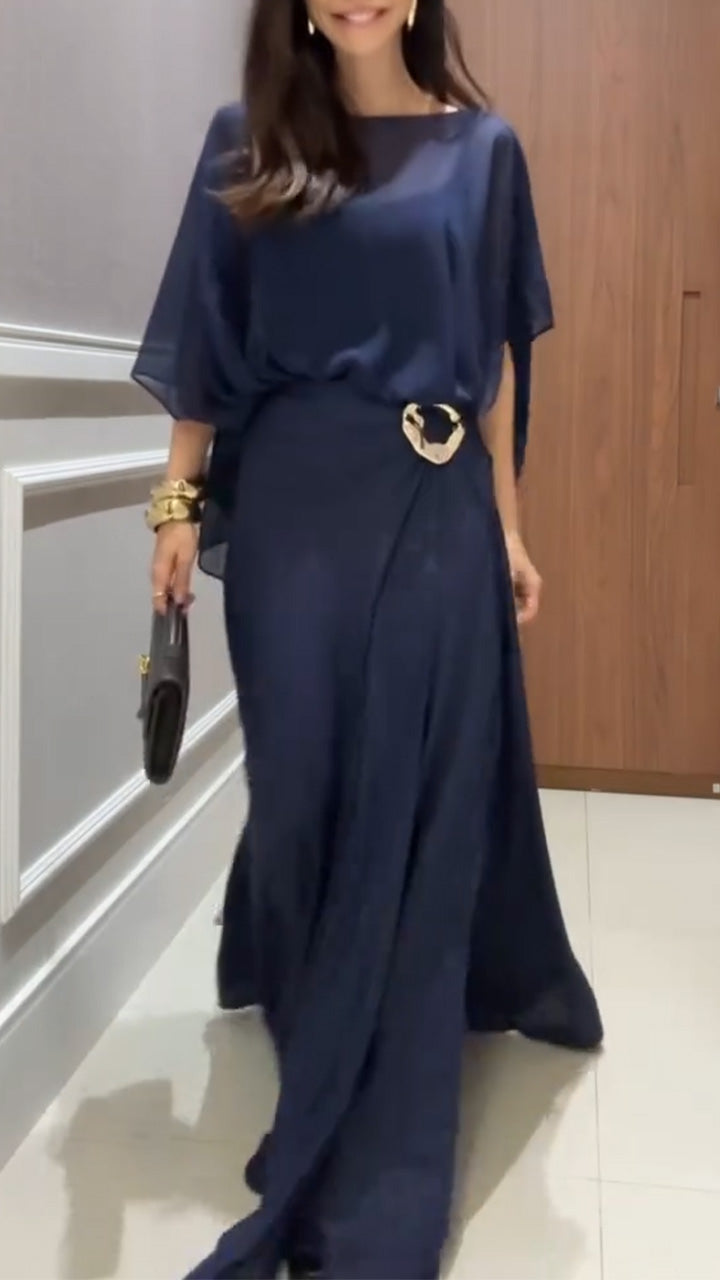 Women Round Neck Top + Patchwork Pants Casual Set with Temperament