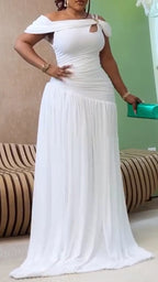 Women Off Shoulder Patchwork Hollowed Out Dinner Party Style Elegant Temperament Dress