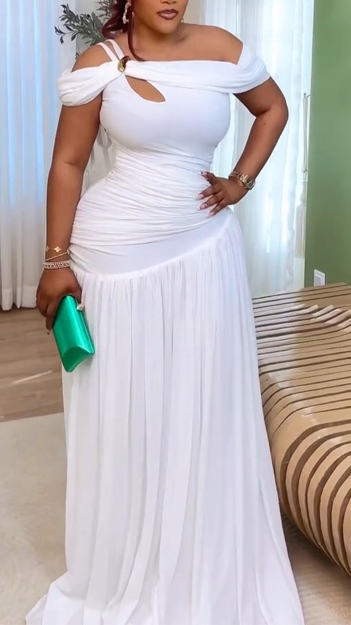 Women Off Shoulder Patchwork Hollowed Out Dinner Party Style Elegant Temperament Dress