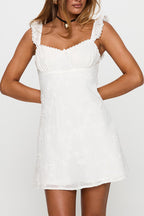 Women Square Collar Patchwork Lace Embroidery Elegant Casual Dress