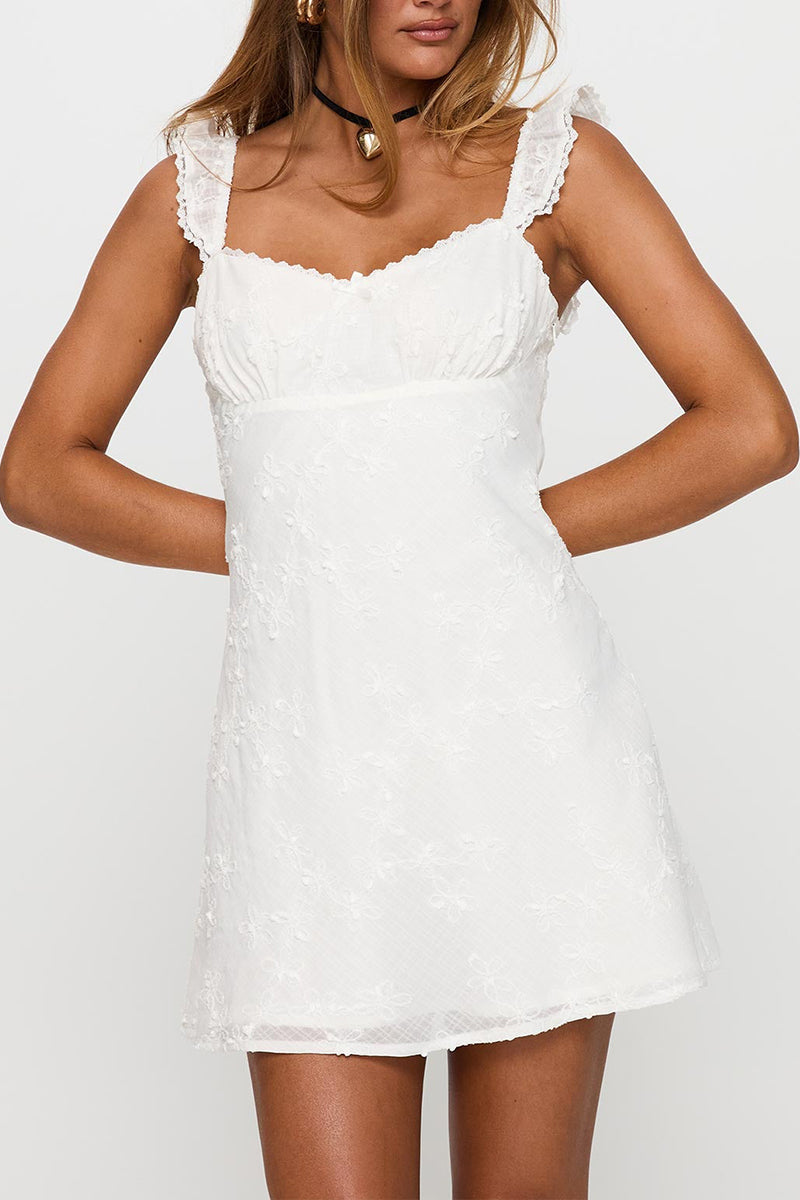 Women Square Collar Patchwork Lace Embroidery Elegant Casual Dress