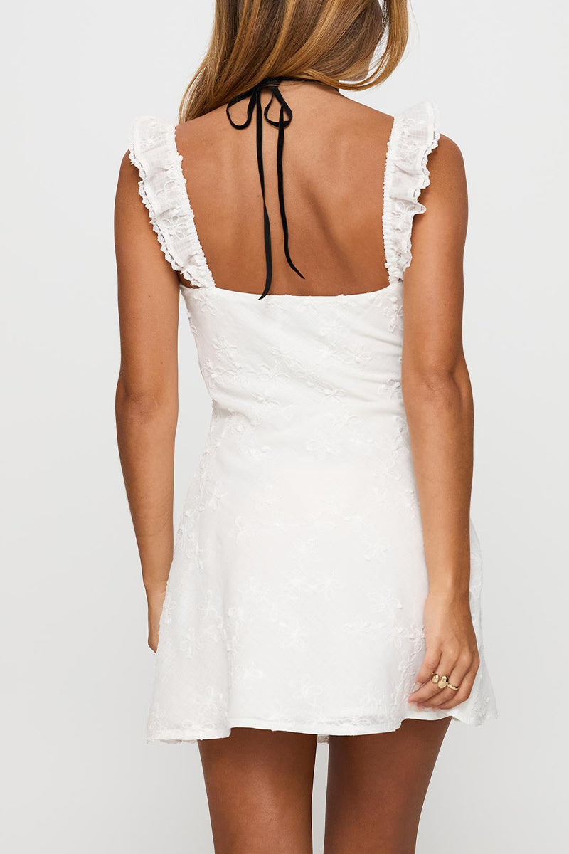 Women Square Collar Patchwork Lace Embroidery Elegant Casual Dress
