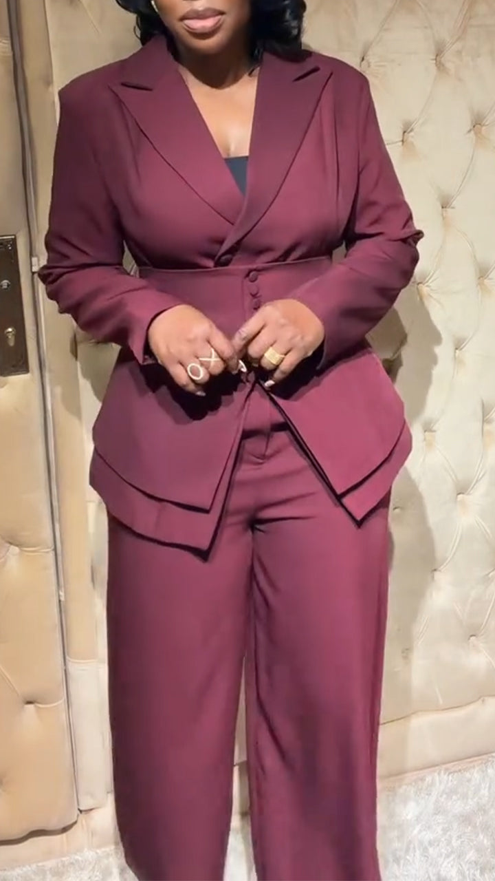 Women Collar Tie Waist Cinching Temperament Commuting Three Piece Set