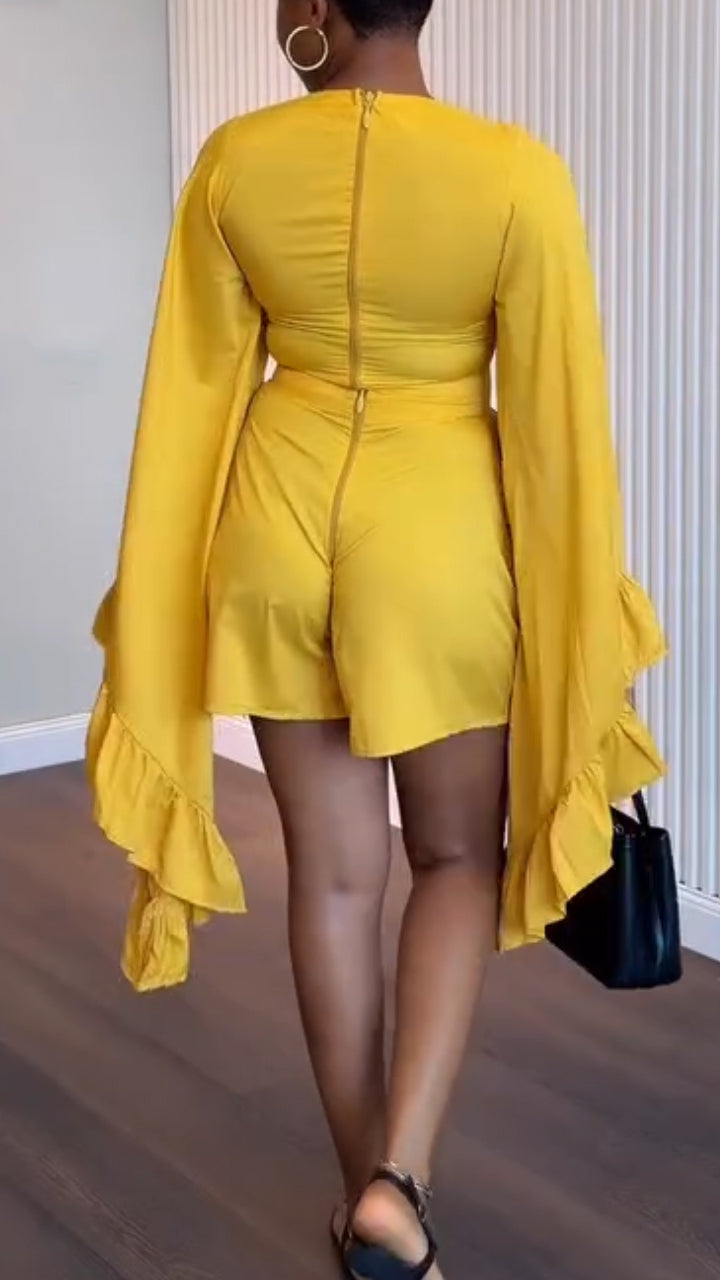 Women Round Neck Patchwork Long Sleeved Top + Shorts Solid Color Casual Suit
