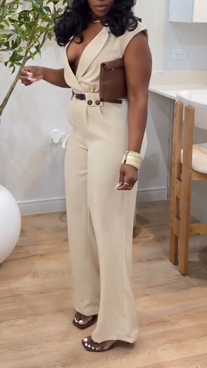 Women Collar Top + Pants Casual Outfit with Temperament