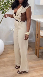 Women Collar Top + Pants Casual Outfit with Temperament