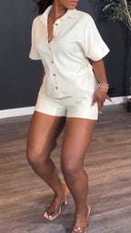 Women Lapel Breasted Top and Pants Casual Suit
