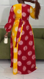 Women Round Neck Printed Contrasting Casual Dress